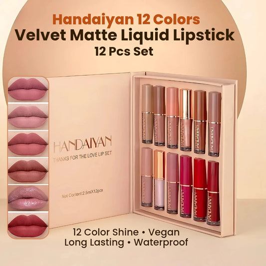 Elite Beauty La Cremè Handaiyan Liquid Lipsticks - Set of 12 Different Shades (1 FREE NAILPAINT)