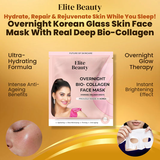 Elite Overnight Korean Glass Skin Face Mask Real Deep Bio-Collagen - Made In Korea